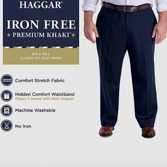 Haggar Iron Free Premium Khaki Mens Classic Fit Flat Front Pant, Sz 44x34 - Picture 3 of 4
